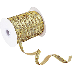 Gold Metallic Polyester Ribbon, for Bowknot Making, Garment Accessory, Glitter Powder, Gold, 3/8 inch(10mm), about 49.21 Yards(45m)/Roll
