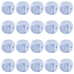 Letter U 20 силиконовые бусины с синими кубическими буквами 12x12x12 мм квадратные кубики алфавита бусины с 2 мм отверстием распорка свободные бусины с буквами для браслета, ожерелья, ювелирных изделий, letter.u, 12 мм, отверстие : 2 мм