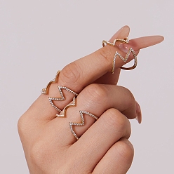 Золотой 304 Кольца-манжеты из нержавеющей стали со стразами для женщин, М-образный, золотые, размер США 6 (16.5 мм)