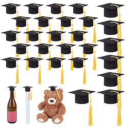 Yellow EVA Doctoral Cap Cake Toppers, with Polyester Tassel, Cake Decoration, Yellow, 54x54x30mm