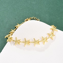 Морская звезда Браслеты из латунной цепочки для женщин, долговечный, стойки покрытие, реальный 18 k позолоченный, морская звезда, 7 дюйм (17.8 см), ссылка: 14.5x12x3 mm