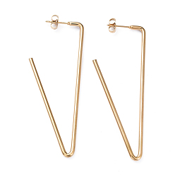 Golden 201 Edelstahl Ohrstecker, mit Ohrmuttern und 304 Edelstahlstiften, Alphabet, Schreiben v, golden, 65.5x24.5x2 mm, Stift: 0.8 mm