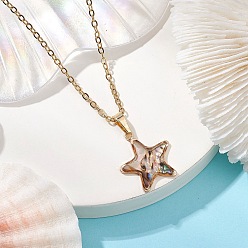 Звезда Ожерелья с подвесками из ракушек, 304 из нержавеющей стали кабель цепи ожерелья, реальный 18 k позолоченный, звезда, 17.80 дюйм (45.2 см), Кулон : 24x16x4 мм