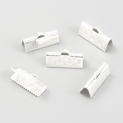 Серебро 304 концы обжимные ленты нержавеющие, серебряные, 7x15x5.5 мм, отверстие : 2.5x1.5 мм