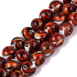Naranja Rojo Hilos de cuentas de vidrio soplado hechas a mano con arena dorada, rondo, rojo naranja, 8 mm, agujero: 0.8 mm, sobre 50 unidades / cadena, 15.35'' (39 cm)