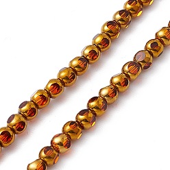 Orange Electroplate Glass Beads Strands, Half Rainbow Plated, Faceted Round, Orange, 4.5x4mm, Hole: 0.8mm, about 63pcs/strand, 10.24 inch(26cm)