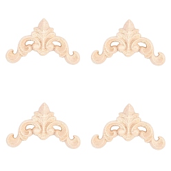 Цвет Древесины Резная накладка из каучукового дерева, центральная цветочная длинная аппликация, дверной шкаф-кровать неокрашенный декор европейский стиль, деревесиные, 4x4x0.7 см
