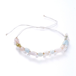 Morganite Adjustable Natural Morganite Braided Bead Bracelets, with Glass Beads and Nylon Thread,  Inner Diameter: 1-1/8 inch~2-1/2 inch(2.8~6.5cm)
