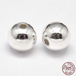 Silver 925 Sterling Silver Beads, Seamless Round Beads, Silver, 10mm, Hole: 1.8mm