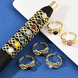 Другие 316 Кольца-манжеты из нержавеющей стали с натуральными смешанными драгоценными камнями, ионное покрытие (ip), реальный 18 k позолоченный, пайки, 9.5 мм, регулируемый