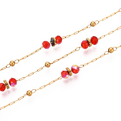 Настоящее золото 18K Круглые звенья стеклянных цепей ручной работы, с 304 нержавеющей стали, для ожерелья браслеты решений, ионное покрытие (ip), пайки, с катушкой, реальный 18 k позолоченный, 3.4~3.8x3 мм