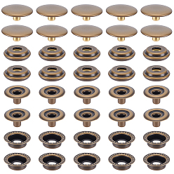 Antique Bronze 1Bag Brass Snap Buttons, Garment Buttons, Flat Round, Antique Bronze, 15x6mm