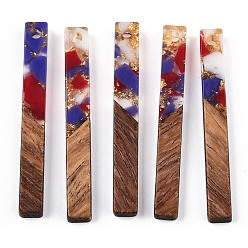 Розовато-лиловый Большие подвески из прозрачной смолы и орехового дерева, золотой фольгой, прямоугольник амулеты, розовато-лиловый, 40x5x4 мм, отверстие : 2 мм