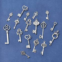 Античное Серебро Сплавочные подвески тибетского стиля, Брелоки для ключей, античное серебро, 32x13.5x2 мм, отверстие : 2.5 мм