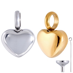Золотой & Цвет Нержавеющей Стали 2шт. 2 цвета, урна для праха из нержавеющей стали в форме сердца, с 304 мини-воронкой из нержавеющей стали, золотые и нержавеющая сталь цвет, 16.5x12x6 мм, отверстие : 5 мм