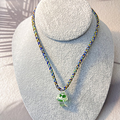 Verde Pálido Collares de otoño hechos a mano con colgante de hongo de vidrio soplado y cordón de algodón trenzado para mujer, verde pálido, 17.72 pulgada (45 cm)