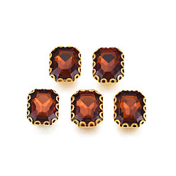 Coconut Brown Sew on Rhinestone, Transparent Glass Rhinestones, with Iron Prong Settings, Faceted, Rectangle, Coconut Brown, 10.5x8.5x5mm, Hole: 0.9mm