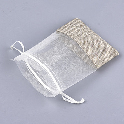 Wheat Organza Bags, with Burlap Cloth, Drawstring Bags, Rectangle, Wheat, 17~18x12.4~13cm