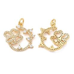 Настоящее золото 18K Латунные микро проложить кубического циркония подвески, клевер, реальный 18 k позолоченный, 20x18x4.5 мм, отверстие : 3 мм