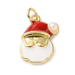 Santa Claus Латунные подвески, с эмалевыми и акриловыми жемчужными бусами, без кадмия и без свинца, реальный 18 k позолоченный, с целью перехода в кольце, Дед Мороз, 18x13.5x4 мм, отверстие : 3.2 мм