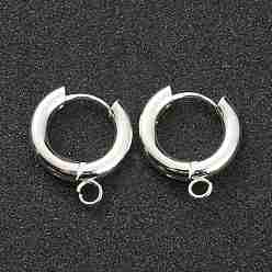 Silver 201 Stainless Steel Huggie Hoop Earring Findings, with Horizontal Loop and 316 Surgical Stainless Steel Pin, Silver, 20x18x3mm, Hole: 2.5mm, Pin: 1mm