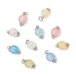 Античный Серебристый & Платиновый Матовые прозрачные акриловые подвески, с латунной найти, круглый шарм, старинное серебро и платина, 13.5x7.5 мм, отверстие : 3.5 мм