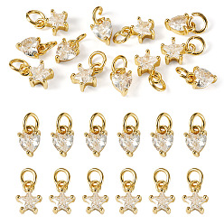 Clear 12Pcs 2 Styles Brass Micro Pave Cubic Zirconia Charms, Real 18K Gold Plated, Lead Free, Clear, 8~8.5x5~7x3.5~4mm, Hole: 3mm, 6pcs/style