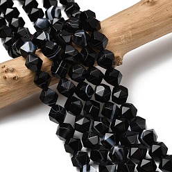 Полосатый Агат Нити бусин из натурального чёрного полосатого агата/полосатого агата, звезды вырезать круглые бусы, граненые, окрашенная и подогревом, 9~10x9~10x9~10 мм, отверстие : 1~1.4 мм, около 38~40 шт / нитка, 14.88'' (15.08'' см)