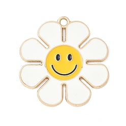 Light Gold Подвески из эмали и сплава, цветок с улыбающимся лицом, золотой свет, 46x44x2 мм, отверстие : 3.5 мм