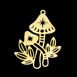 Золотой Осенняя тема вакуумное покрытие pvd 201 подвески из нержавеющей стали, лазерная резка, гриб, золотые, 34x24x1 мм, отверстие : 1.5 мм