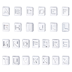Platinum Zinc Alloy Slide Charms, with Letter Pattern, Rectangle, Cadmium Free & Lead Free, Alphabet, Letter A~Z, Platinum, 10x8x4mm, Hole: 8x2mm, 26pcs/set, 3sets/box
