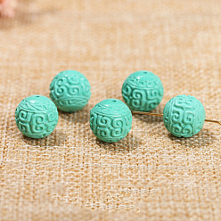 Ronde Perles sculptées en magnésite naturelle, teint, couleur turquoise, ronde, 12mm