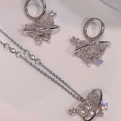 Прозрачный Ожерелье из сплава в форме сердца со стеклянным кулоном и серьги-кольца, платина, прозрачные, 473 мм