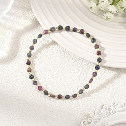 Flat Round Natural Red Corundum/Ruby and Sapphire Faceted Beaded Stretch Bracelets for Women, Golden, Flat Round, Inner Diameter: 2.13 inch(5.4cm)