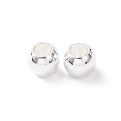 Посеребрённый Латуни европейского бисера, бусины с большим отверстием, стойки покрытие, долговечный, без кадмия и без свинца, круглые, 925 серебро покрытием, 6x7 мм, отверстие : 4 мм