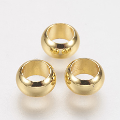 Real 18K Gold Plated Brass European Beads, Real 24K Gold Plated, Rondelle, 7x4mm, Hole: 4.5mm