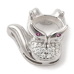 Silver Brass Crystal Rhinestone Pendant Cabochon Settings, Open Back Settings, Fox, Silver, Tray: 3.5x5.5mm, 12.5x12.5x9mm, Hole: 1x1.5mm