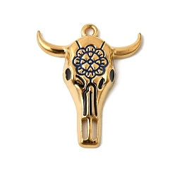 Темно-Синий 304 нержавеющей стальной эмали подвески, амулеты на голову крупного рогатого скота, ионное покрытие (ip), реальный 18 k позолоченный, темно-синий, 27x22x3.5 мм, отверстие : 1.5 мм