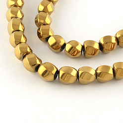 Golden Plated Electroplate Non-magnetic Synthetic Hematite Bead Strands, Twist Round, Golden Plated, 8x7mm, Hole: 1mm, about 52pcs/strand, 15.8 inch