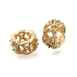 Золотой Колонна латунные микро-паве кубические циркониевые разделительные бусины, стойки покрытие, долговечный, золотые, 8x4 мм, отверстие : 4 мм