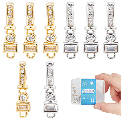 Платиновый & Золотой 8шт. 2 цветная латунь микро паве прозрачный кубический цирконий застежка-молния, платиной и золотом, 7.5x4x3 мм, отверстие : 1.2 мм, 4 шт / цвет