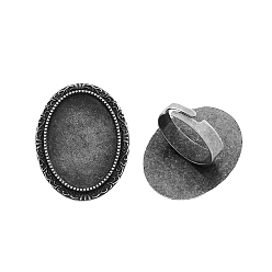 Antique Silver Vintage Adjustable Iron Finger Ring Components Alloy Cabochon Bezel Settings, Cadmium Free & Lead Free, Antique Silver, 17x5mm, Oval Tray: 25x18mm
