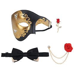 Черный Пластиковые маскарадные маски, полумаска, с галстуками-бабочками из полиэстера и сплава, Брошь на цепочке из полиэстеровой розы, броши из розового сплава с эмалью, для костюмированной вечеринки на Хэллоуин, чёрные, 945 мм