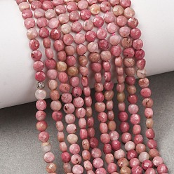 Rhodonite Natural Rhodonite Beads Strands, Flat Round, Faceted, 3.5~4x2.5mm, about 100~105pcs/strand, 15.55''~15.75''(39.5~40cm)