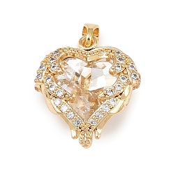 Прозрачный Латунные микро проложить кубического циркония подвески, сердце прелести, золотые, прозрачные, 17x15.5x7.5 мм, отверстие : 5x2.5 мм