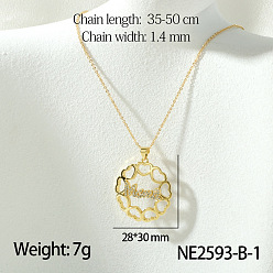 Цветок Ожерелья с подвеской из латуни с микро паве на День матери и прозрачным кубическим цирконием, золотые, цветок с мамой, 11.81~19.69 дюйм (30~50 см), Кулон : 30x28 мм