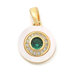 Настоящее золото 18K Подвески из латуни с микропаве из циркония, без кадмия, без никеля и без свинца, с подвесками из ракушек и стекла, реальный 18 k позолоченный, 14x12x2.5 мм, отверстие : 5x2.5 мм