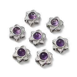 Цветок Латунные многорядные звенья из натурального аметиста, платина, цветок, 12.5x11.5x8 мм, отверстия : 2x3.5 mm и 2x5.5 мм