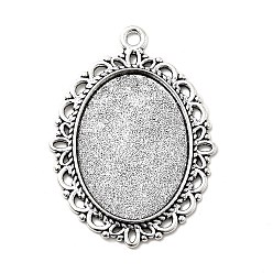 Античное Серебро Тибетский стиль овальный сплава настройки кулон кабошон, без свинца и без кадмия, античное серебро, лоток: 25x18 м, 39x29x2 мм, отверстие : 2.5 мм, Около 300 шт / 1000 г