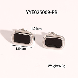 Нержавеющая Сталь Цвет Винтажные 304 прямоугольные серьги-гвоздики из нержавеющей стали с черной эмалью для женщин, цвет нержавеющей стали, 10.4x15.4 мм